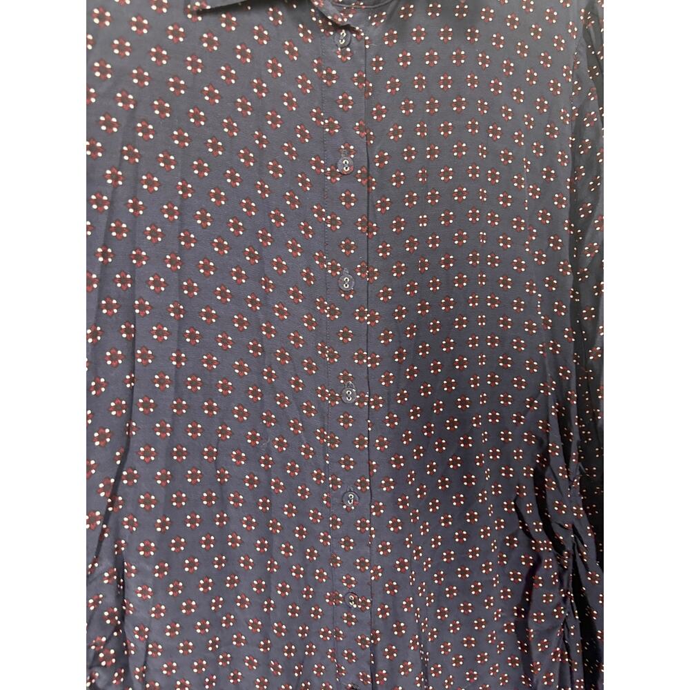 Madewell Size 14 Ruched Midi Shirtdress Navy Foulard Floral Long Sleeves - Picture 9 of 13